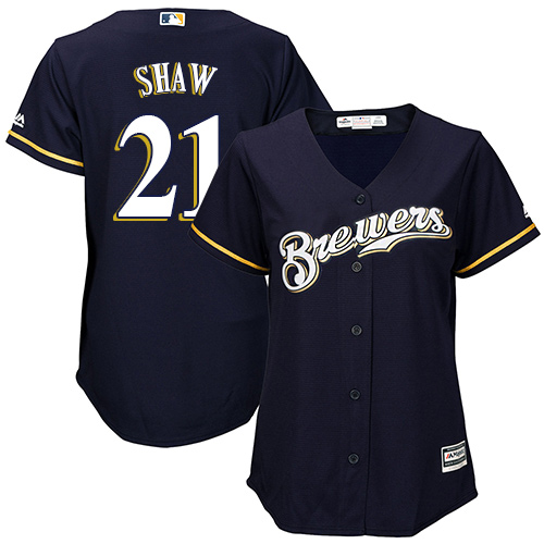 Brewers #21 Travis Shaw Navy Blue Alternate Women's Stitched MLB Jersey