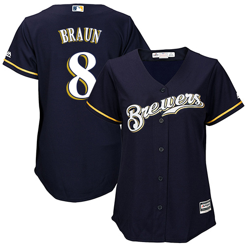 Brewers #8 Ryan Braun Navy Blue Alternate Women's Stitched MLB Jersey