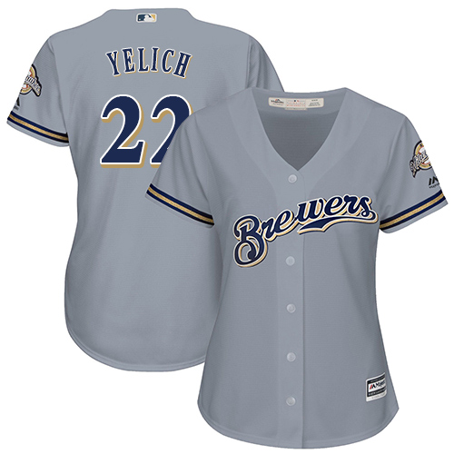 Brewers #22 Christian Yelich Grey Road Women's Stitched MLB Jersey