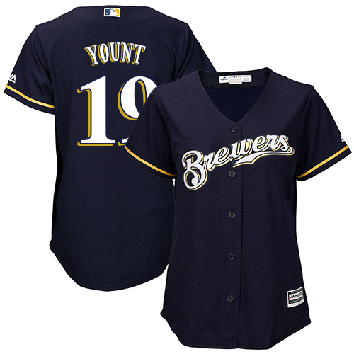 Brewers #19 Robin Yount Navy Blue Alternate Women's Stitched MLB Jersey