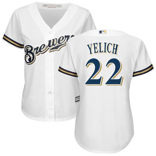 Brewers #22 Christian Yelich White Home Women's Stitched MLB Jersey