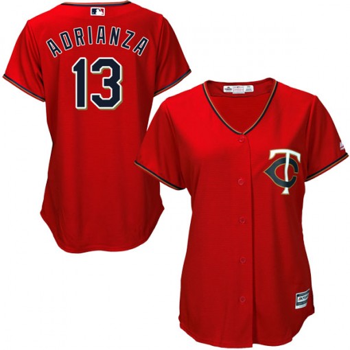 Twins #13 Ehire Adrianza Red Alternate Women's Stitched MLB Jersey