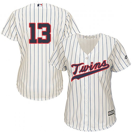 Twins #13 Ehire Adrianza Cream Strip Alternate Women's Stitched MLB Jersey