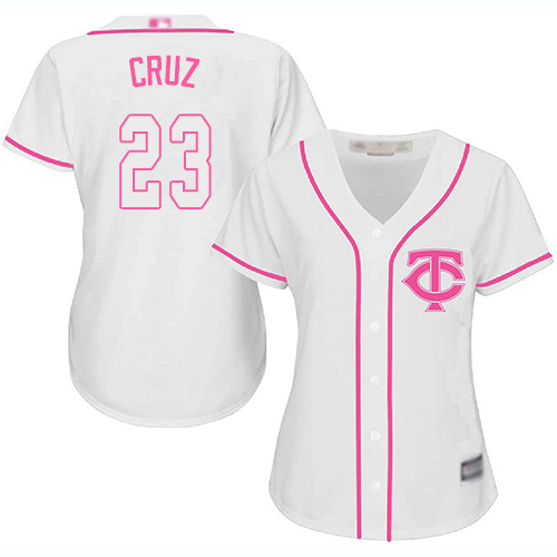 Twins #23 Nelson Cruz White/Pink Fashion Women's Stitched MLB Jersey