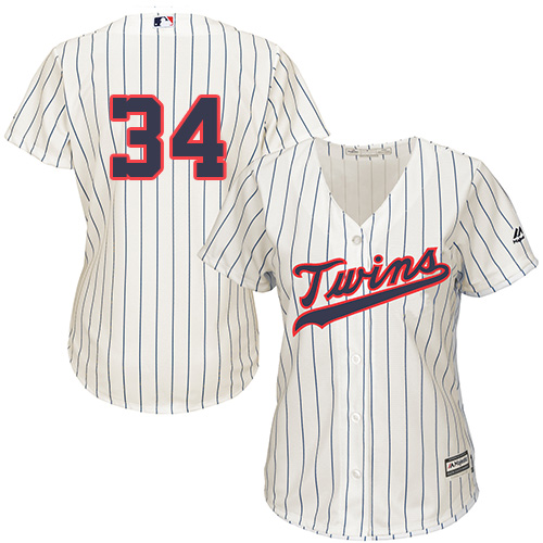 Twins #34 Kirby Puckett Cream Strip Alternate Women's Stitched MLB Jersey