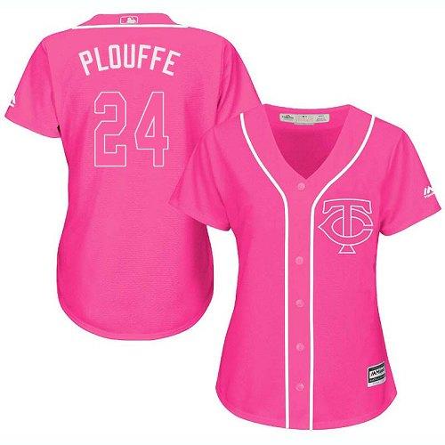 Twins #24 Trevor Plouffe Pink Fashion Women's Stitched MLB Jersey