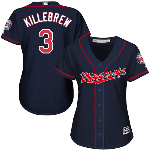 Twins #3 Harmon Killebrew Navy Blue Alternate Women's Stitched MLB Jersey