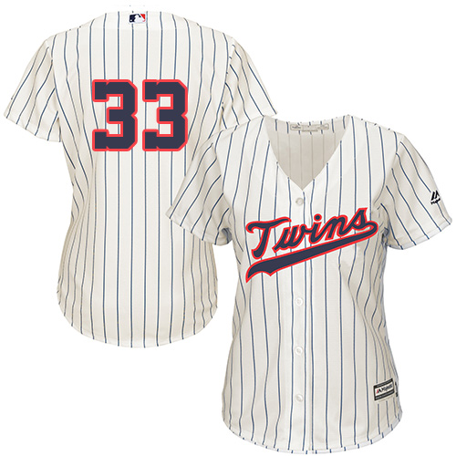 Twins #33 Justin Morneau Cream Strip Alternate Women's Stitched MLB Jersey