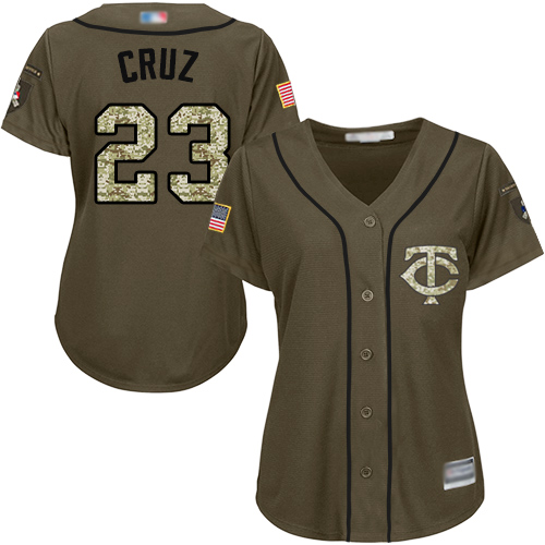Twins #23 Nelson Cruz Green Salute to Service Women's Stitched MLB Jersey