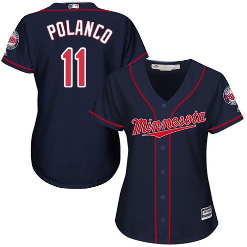 Twins #11 Jorge Polanco Navy Blue Alternate Women's Stitched MLB Jersey