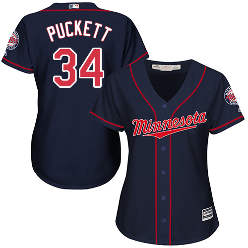 Twins #34 Kirby Puckett Navy Blue Alternate Women's Stitched MLB Jersey