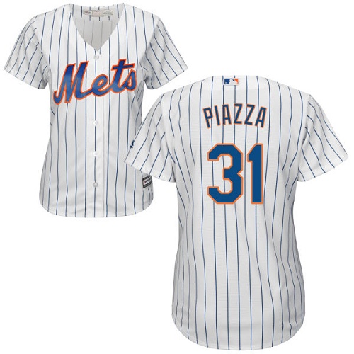 Mets #31 Mike Piazza White(Blue Strip) Home Women's Stitched MLB Jersey