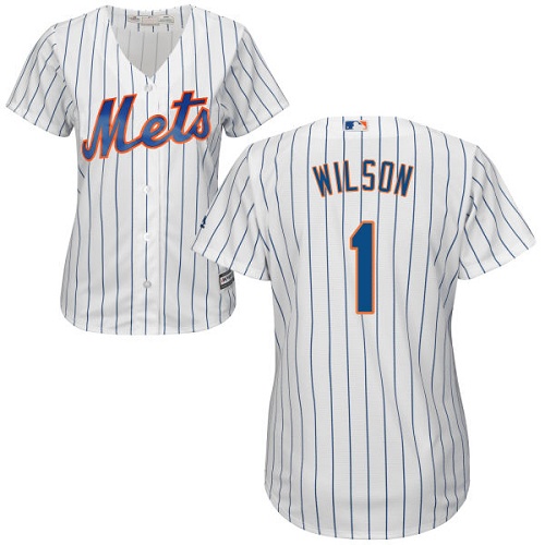Mets #1 Mookie Wilson White(Blue Strip) Home Women's Stitched MLB Jersey