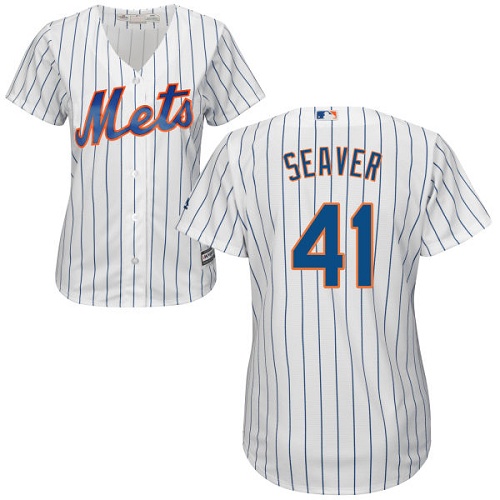 Mets #41 Tom Seaver White(Blue Strip) Home Women's Stitched MLB Jersey