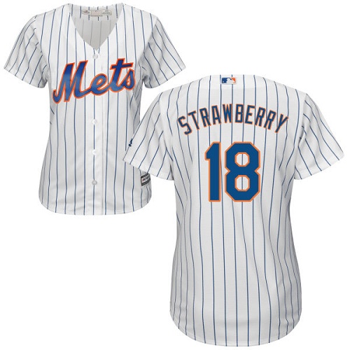 Mets #18 Darryl Strawberry White(Blue Strip) Home Women's Stitched MLB Jersey