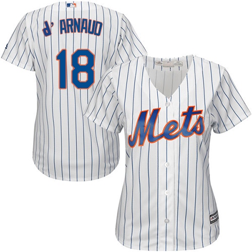 Mets #18 Travis d'Arnaud White(Blue Strip) Home Women's Stitched MLB Jersey