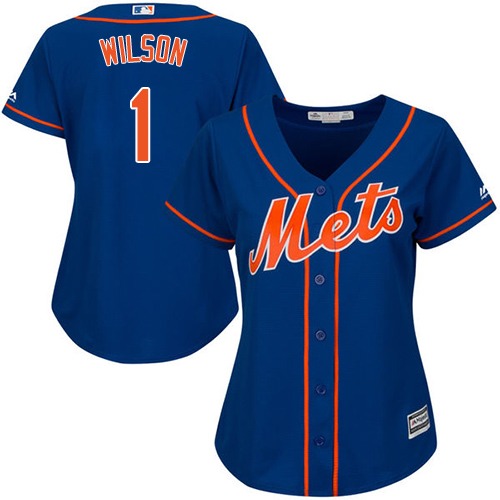 Mets #1 Mookie Wilson Blue Alternate Women's Stitched MLB Jersey