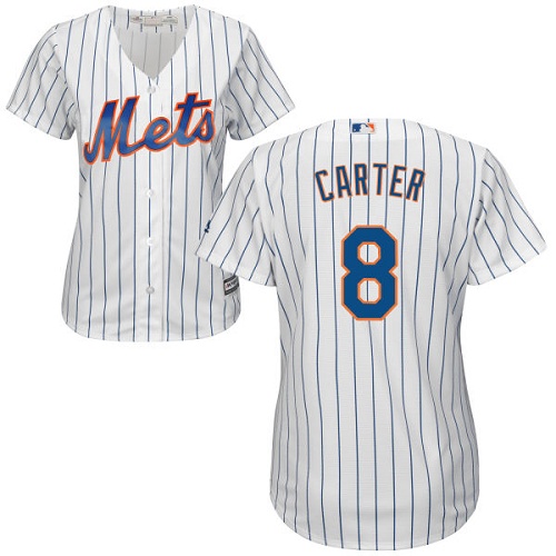 Mets #8 Gary Carter White(Blue Strip) Home Women's Stitched MLB Jersey