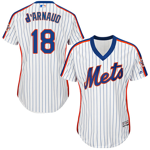 Mets #18 Travis d'Arnaud White(Blue Strip) Alternate Women's Stitched MLB Jersey