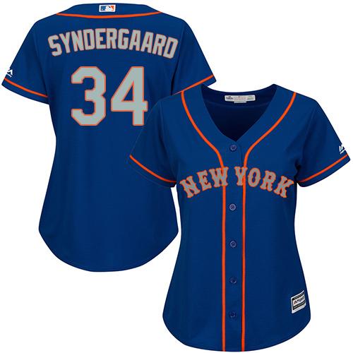 Mets #34 Noah Syndergaard Blue(Grey NO.) Alternate Road Women's Stitched MLB Jersey