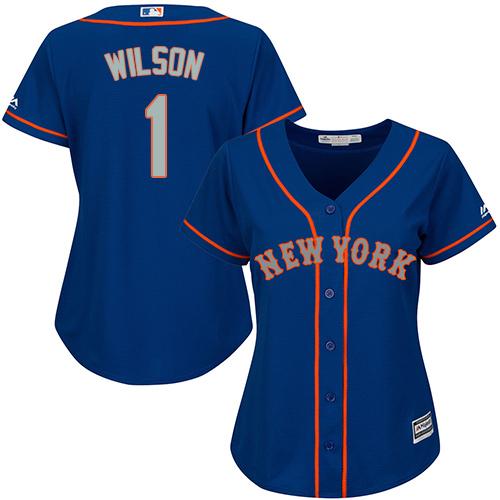 Mets #1 Mookie Wilson Blue(Grey NO.) Alternate Women's Stitched MLB Jersey