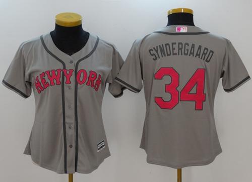 Mets #34 Noah Syndergaard Grey Mother's Day Cool Base Women's Stitched MLB Jersey
