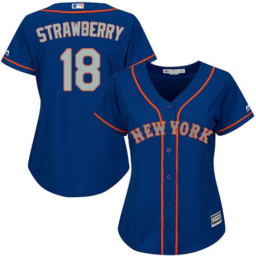 Mets #18 Darryl Strawberry Blue(Grey NO.) Alternate Women's Stitched MLB Jersey
