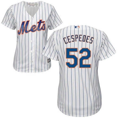 Mets #52 Yoenis Cespedes White(Blue Strip) Home Women's Stitched MLB Jersey