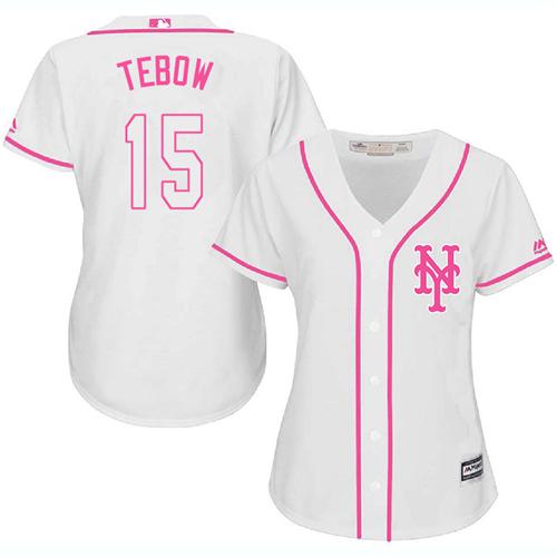 Mets #15 Tim Tebow White/Pink Fashion Women's Stitched MLB Jersey