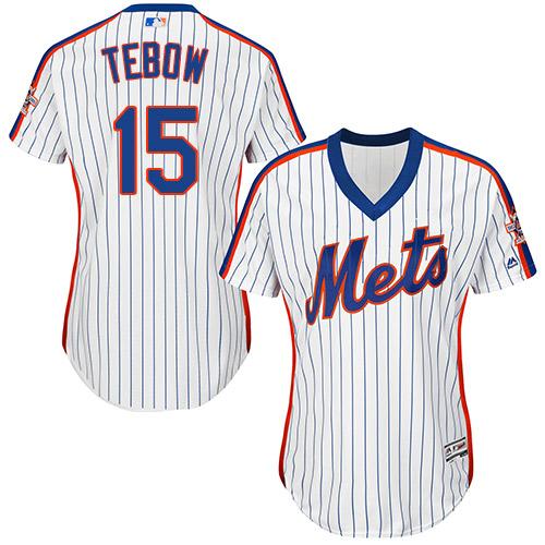 Mets #15 Tim Tebow White(Blue Strip) Alternate Women's Stitched MLB Jersey