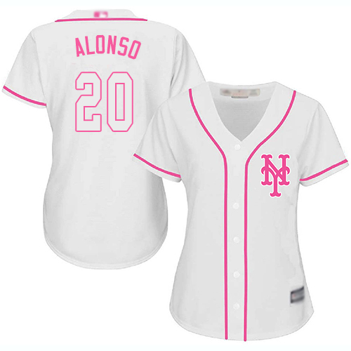 Mets #20 Pete Alonso White/Pink Fashion Women's Stitched MLB Jersey