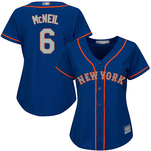 Mets #6 Jeff McNeil Blue(Grey NO.) Alternate Women's Stitched MLB Jersey