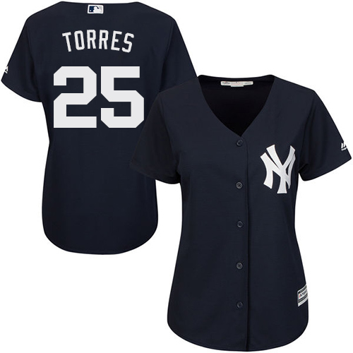 Yankees #25 Gleyber Torres Navy Blue Alternate Women's Stitched MLB Jersey