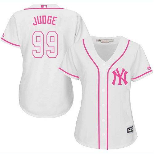 Yankees #99 Aaron Judge White/Pink Fashion Women's Stitched MLB Jersey