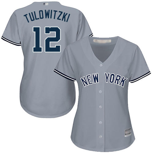 Yankees #12 Troy Tulowitzki Grey Road Women's Stitched MLB Jersey
