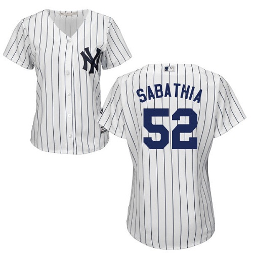 Yankees #52 C.C. Sabathia White Strip Home Women's Stitched MLB Jersey