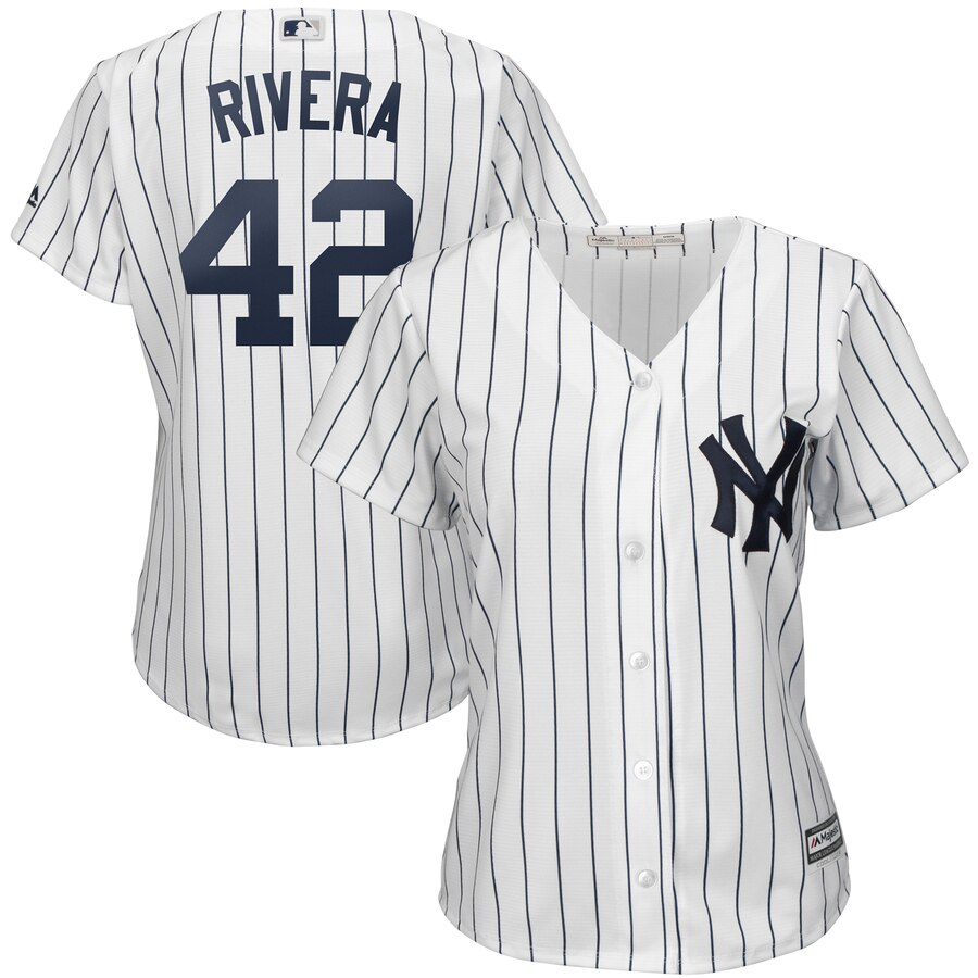 New York Yankees #42 Mariano Rivera Majestic Women's 2019 Hall of Fame Cool Base Player Jersey White Navy