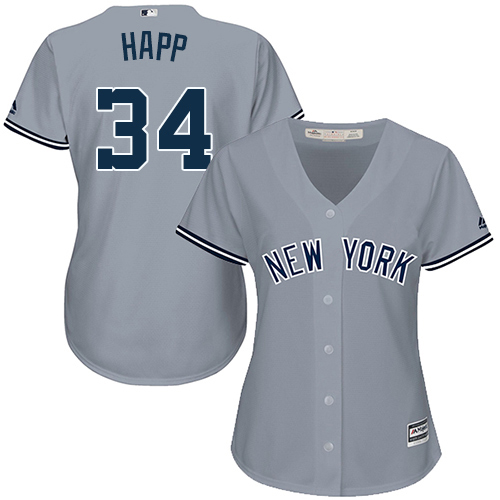 Yankees #34 J.A. Happ Grey Road Women's Stitched MLB Jersey