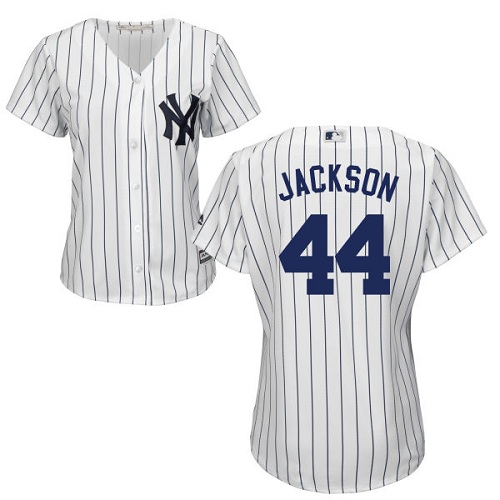 Yankees #44 Reggie Jackson White Strip Home Women's Stitched MLB Jersey