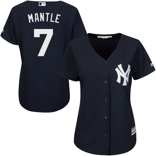 Yankees #7 Mickey Mantle Navy Blue Alternate Women's Stitched MLB Jersey