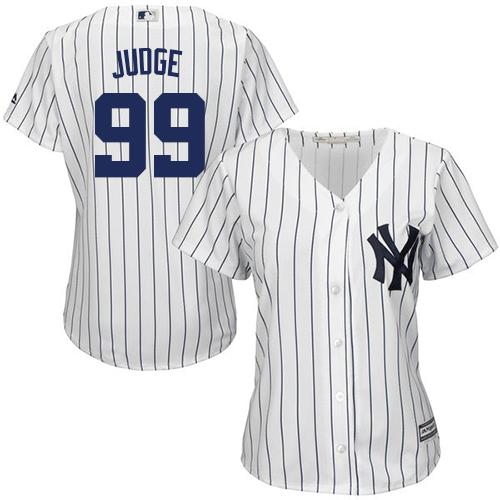Yankees #99 Aaron Judge White Strip Home Women's Stitched MLB Jersey