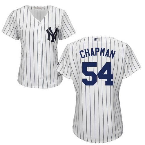 Yankees #54 Aroldis Chapman White Strip Home Women's Stitched MLB Jersey