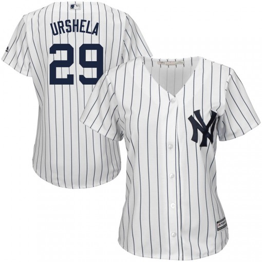 Yankees #29 Gio Urshela White Strip Home Women's Stitched MLB Jersey