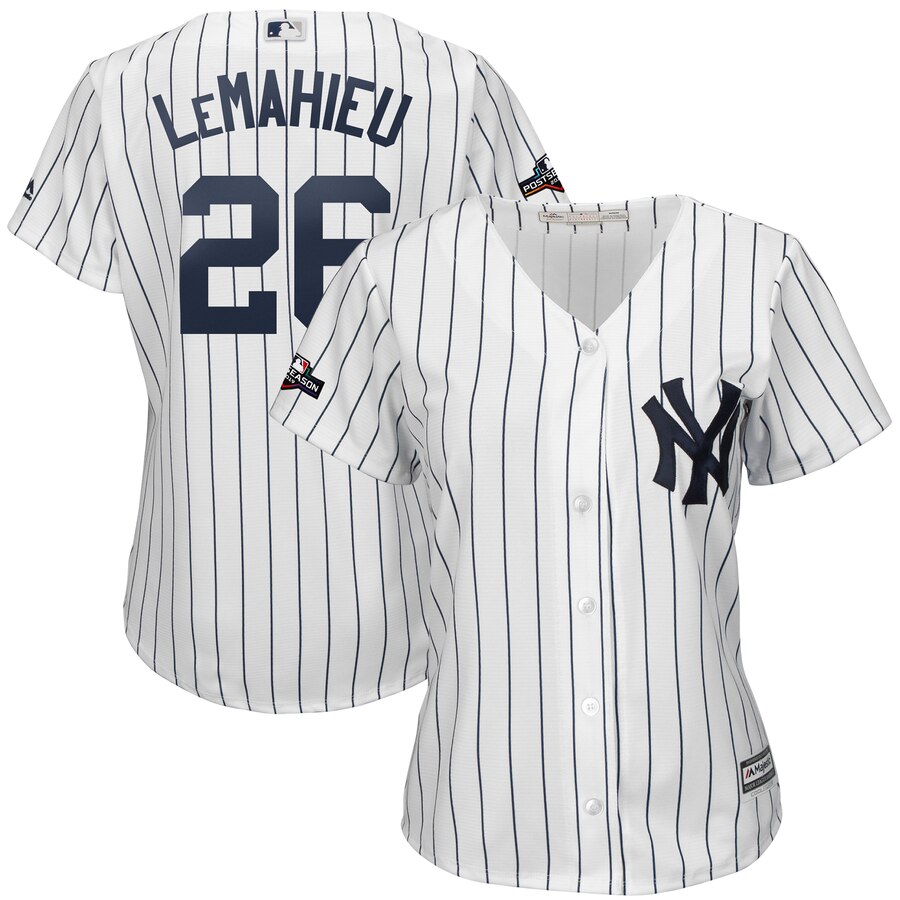 New York Yankees #26 DJ LeMahieu Majestic Women's 2019 Postseason Official Cool Base Player Jersey White Navy