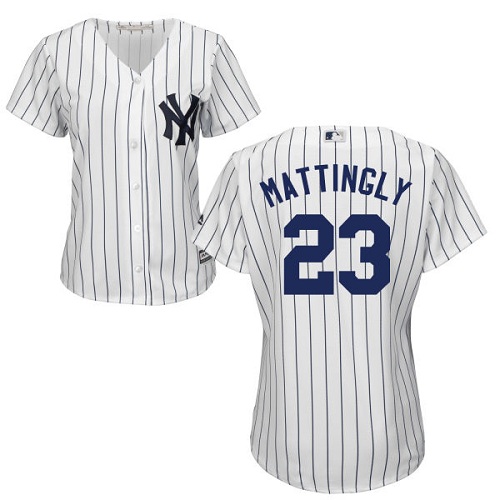 Yankees #23 Don Mattingly White Strip Home Women's Stitched MLB Jersey