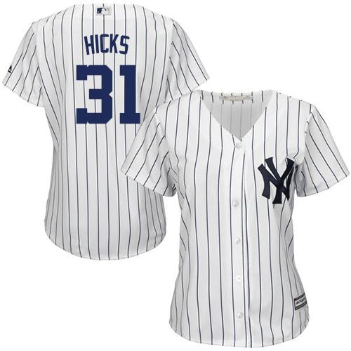 Yankees #31 Aaron Hicks White Strip Home Women's Stitched MLB Jersey