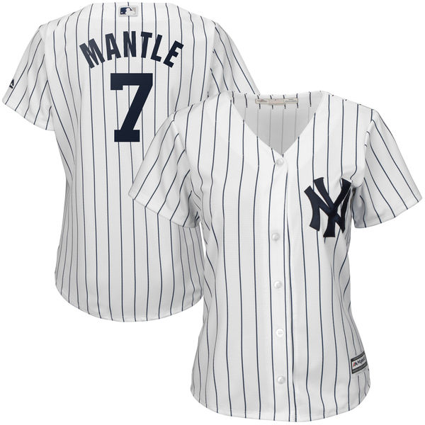 Yankees #7 Mickey Mantle White Strip Women's Fashion Stitched MLB Jersey