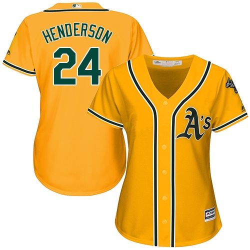 Athletics #24 Rickey Henderson Gold Alternate Women's Stitched MLB Jersey