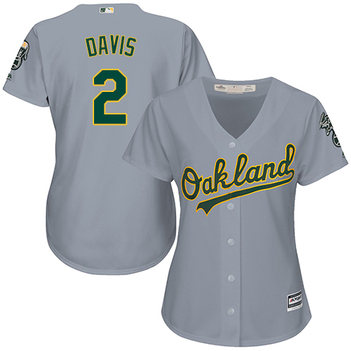 Athletics #2 Khris Davis Grey Road Women's Stitched MLB Jersey