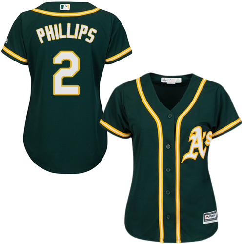 Athletics #2 Tony Phillips Green Alternate Women's Stitched MLB Jersey